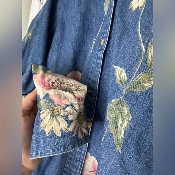 Liz Claiborne Lizwear Jeans Vintage Y2K Denim Floral Button Down - Picture 5 of 10